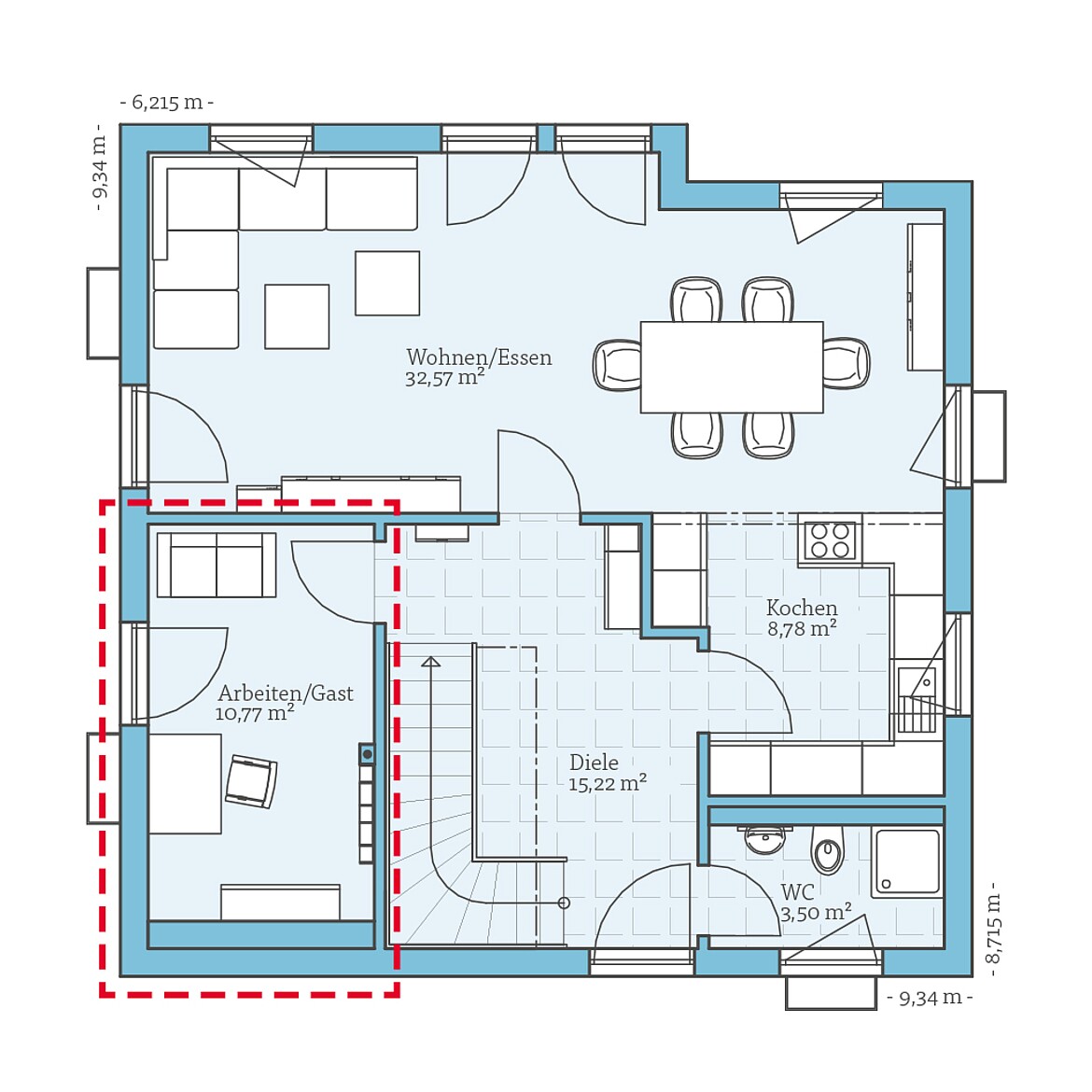 Prefabricated house Variant 45-130: Ground floor plan option