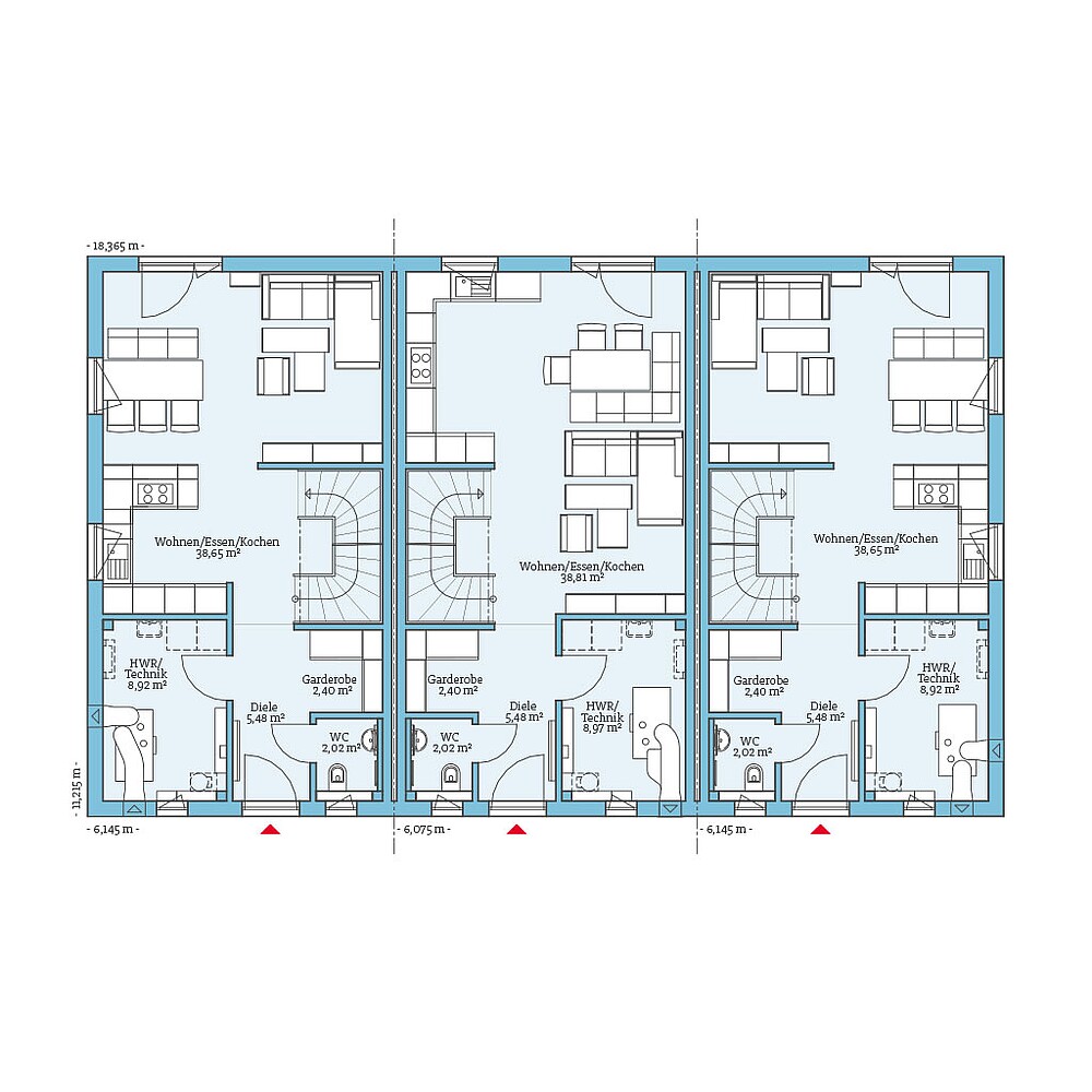 Grundriss (Erdgeschoss) QNG⁺-Line Reihenhaus 113: Grundriss EG - Hanse Hause