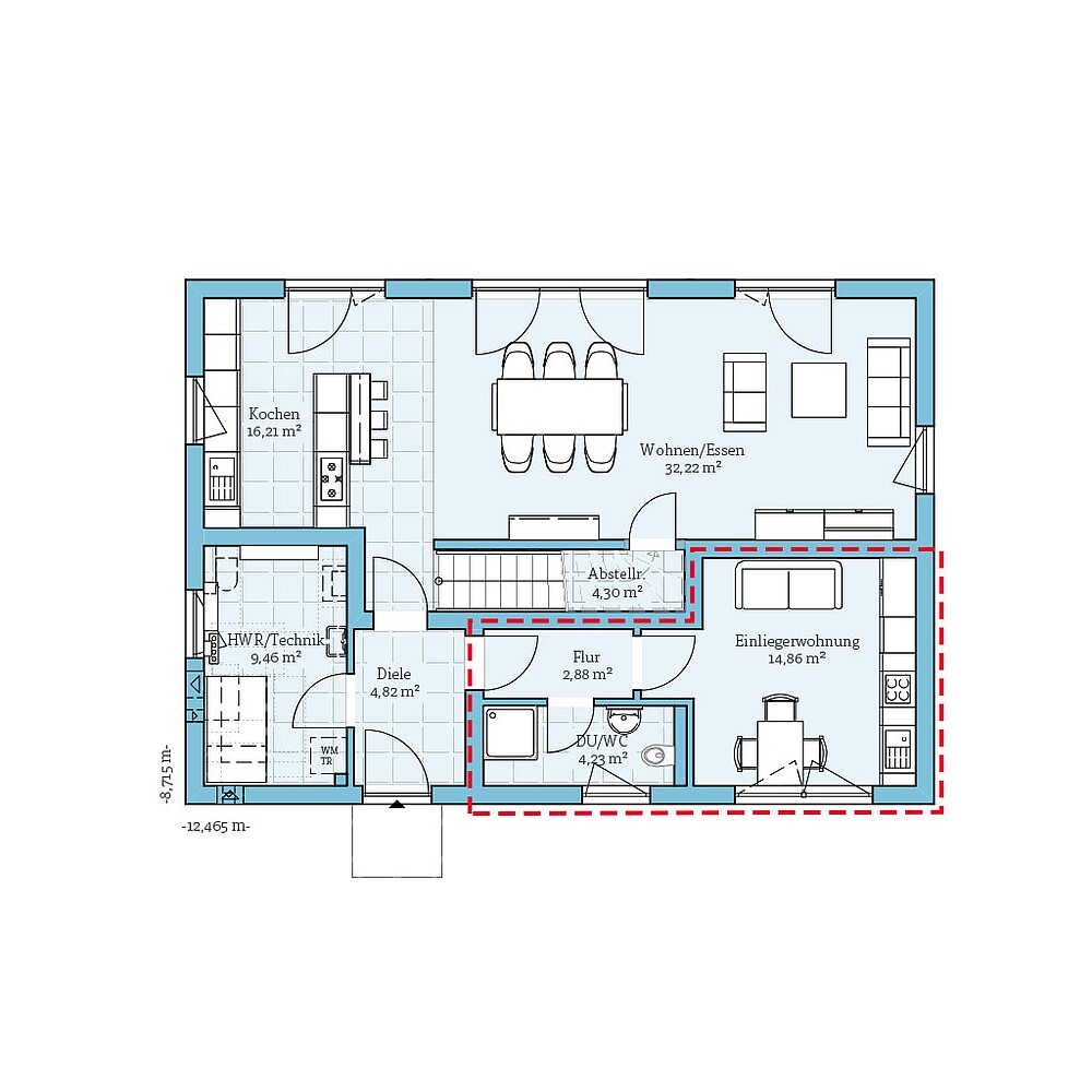 Ground floor Fertighaus Variant 25-183 mit Einliegerwohnung: Grundriss EG
