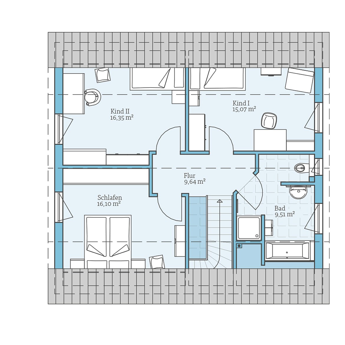 Prefabricated house Variant 45-145: Top floor plan