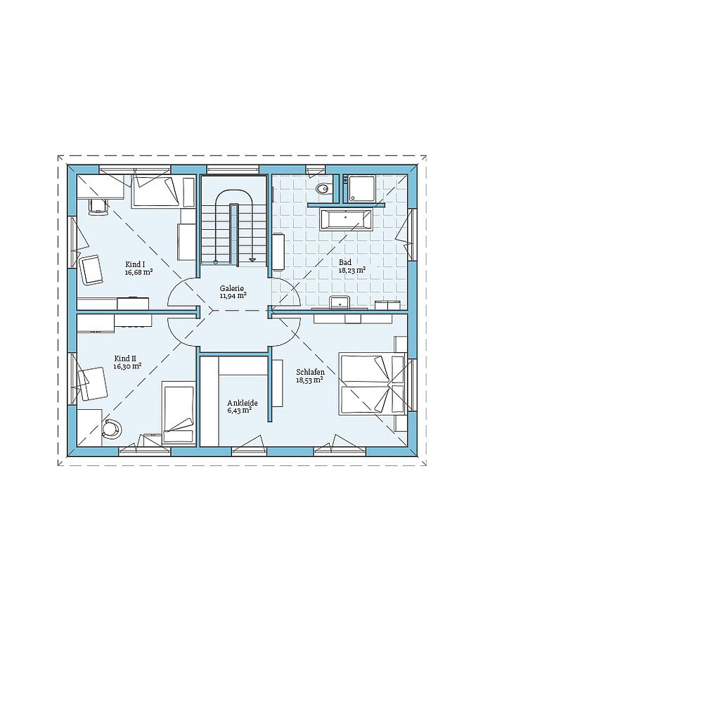 Upper floor Fertighaus Villa 177: Grundriss OG