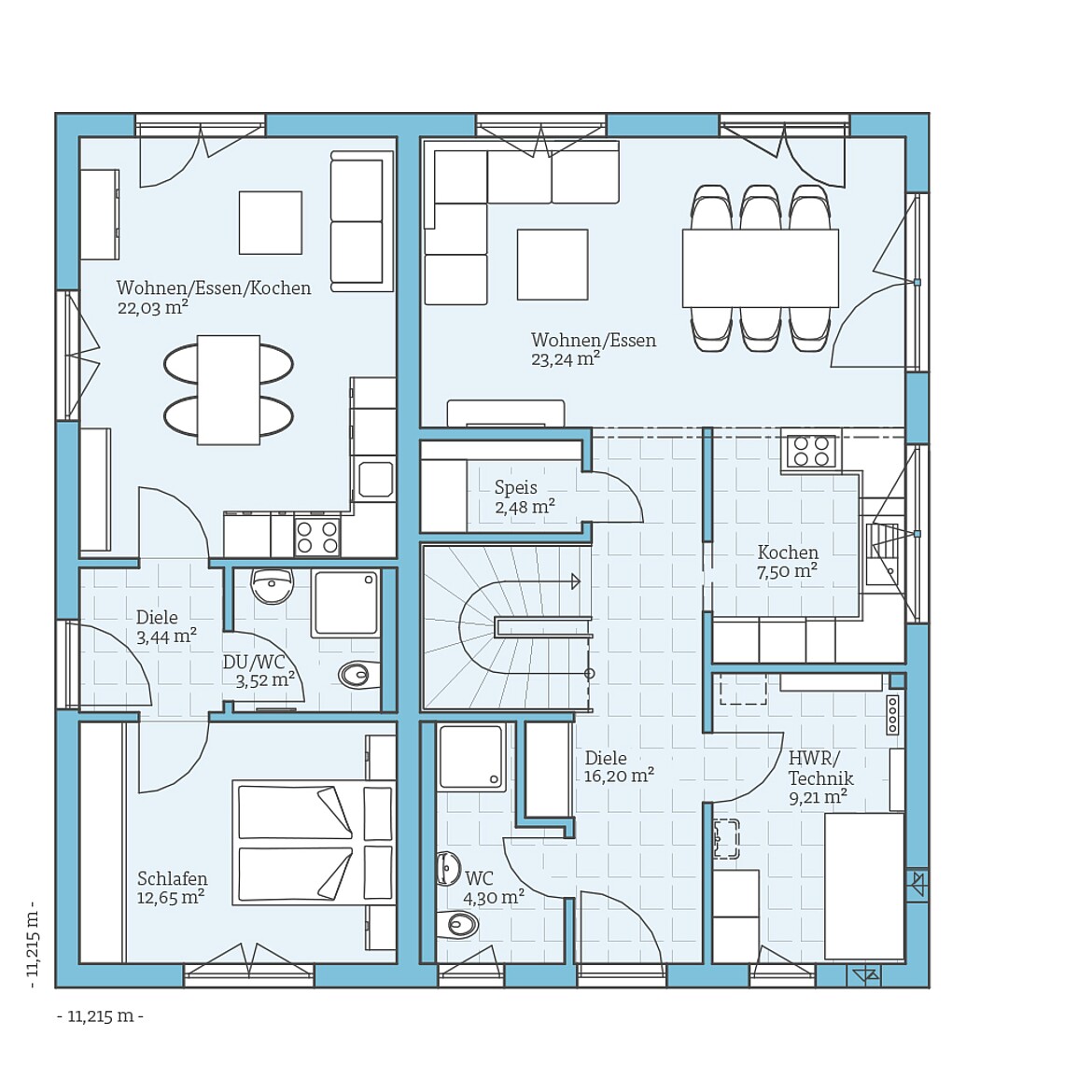 Prefabricated house Duo 212: Ground floor plan