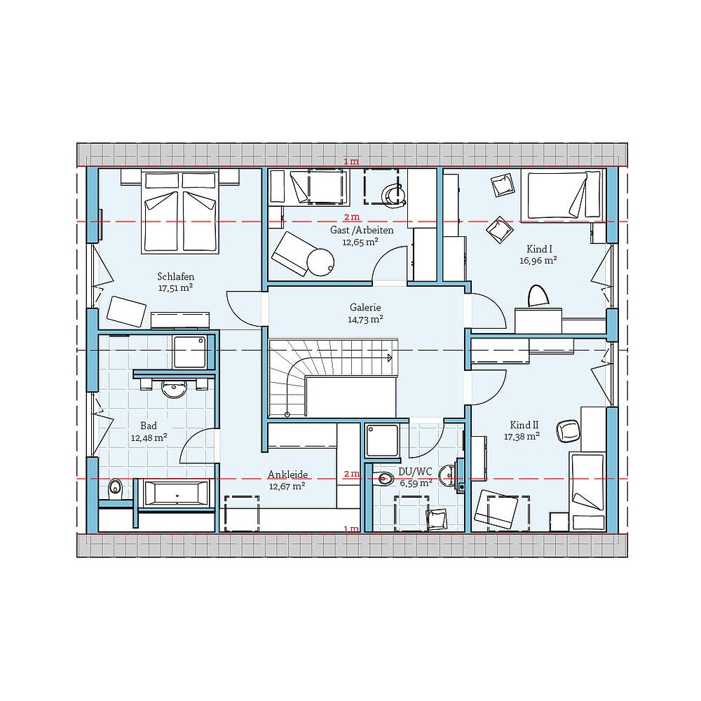 Dachgeschoss Fertighaus Variant 35-235 mit Einliegerwohnung: Grundriss DG