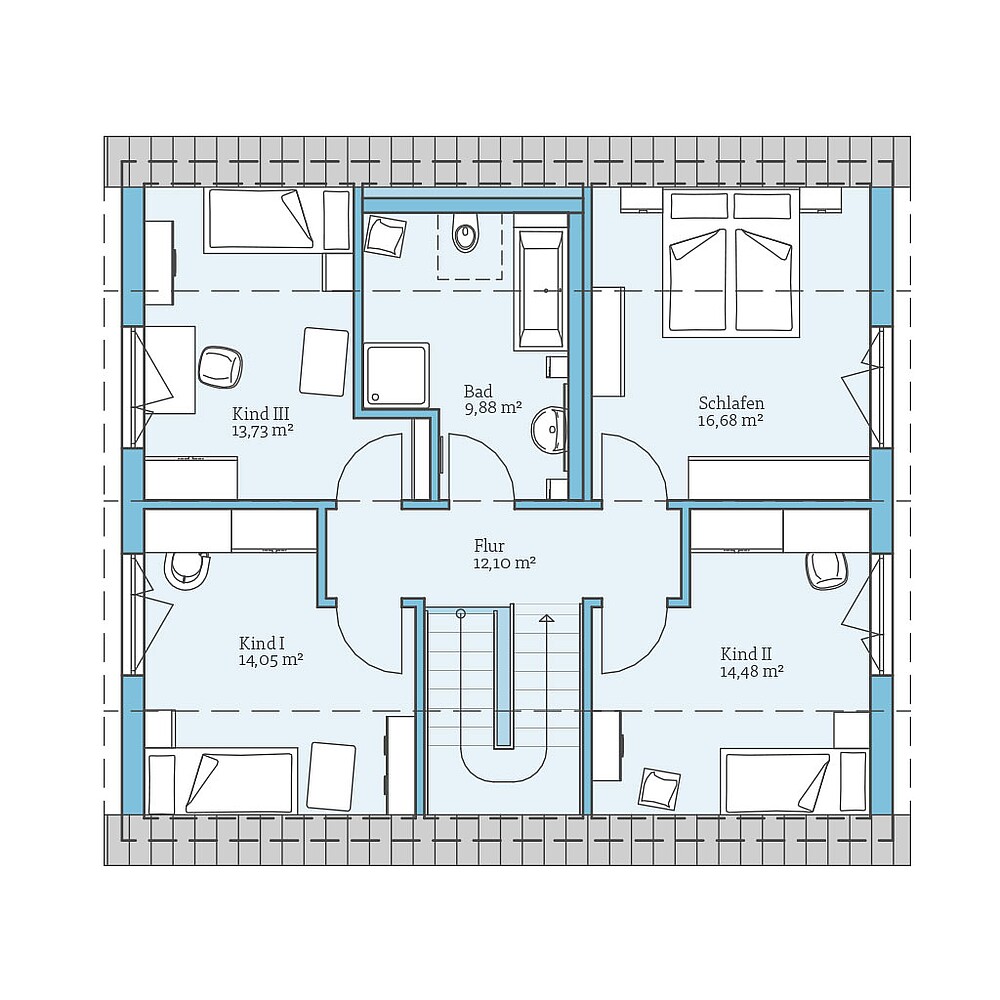 Grundriss (Dachgeschoss) QNG⁺-Line: Variant 35-165: Grundriss DG - Hanse Hause