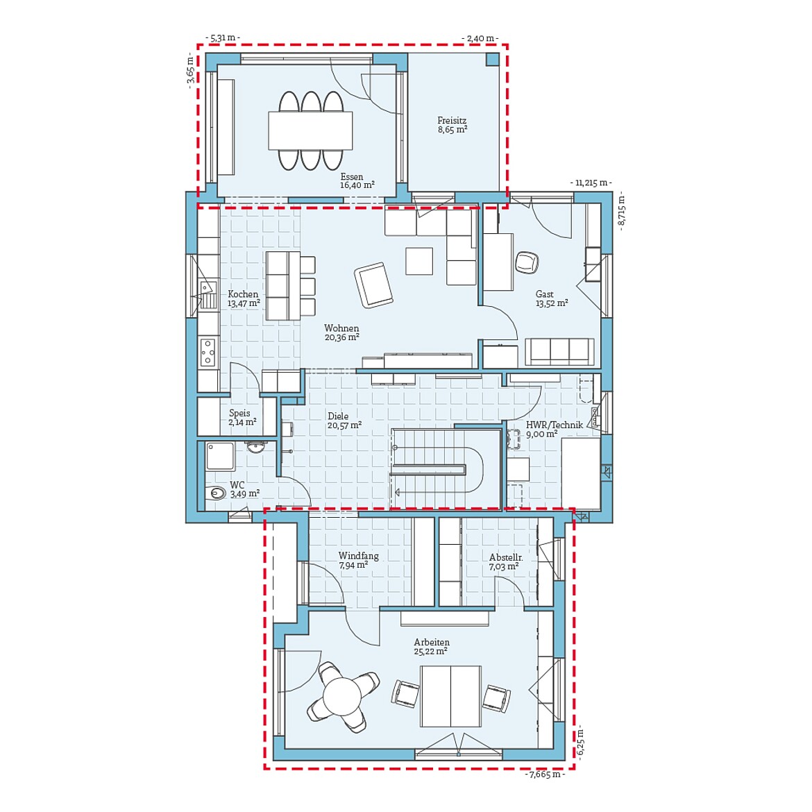 Prefabricated house Villa 165: Ground floor plan option