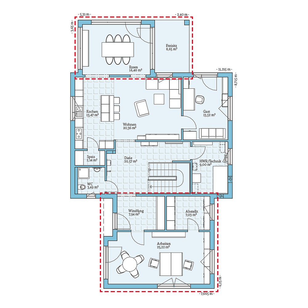 Fertighaus Villa 165: Grundrissoption EG
