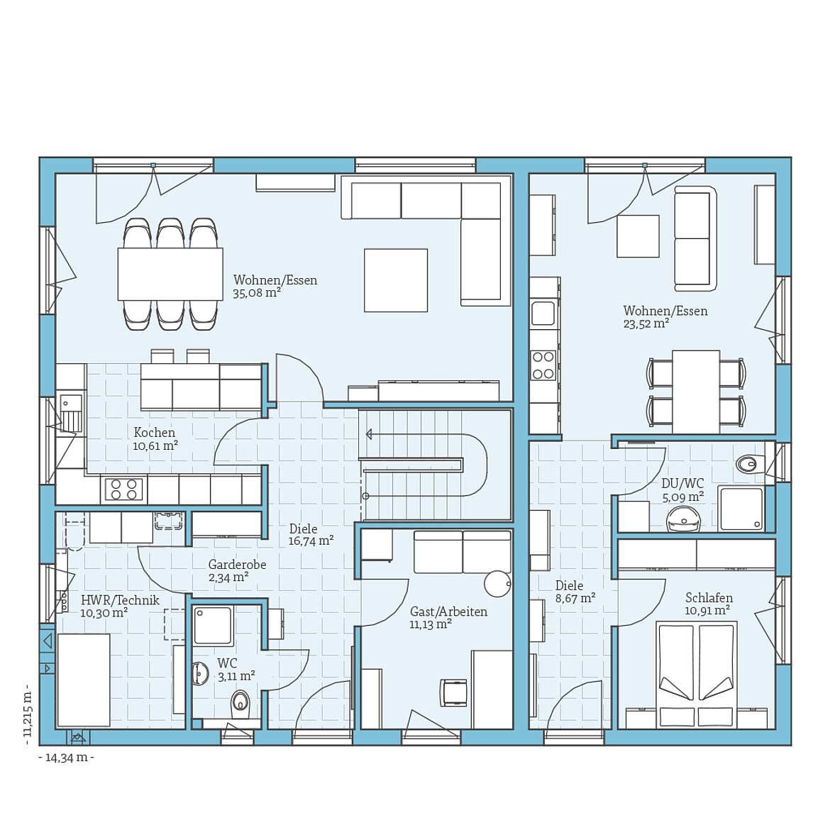 Prefabricated house Duo 225: Ground floor plan