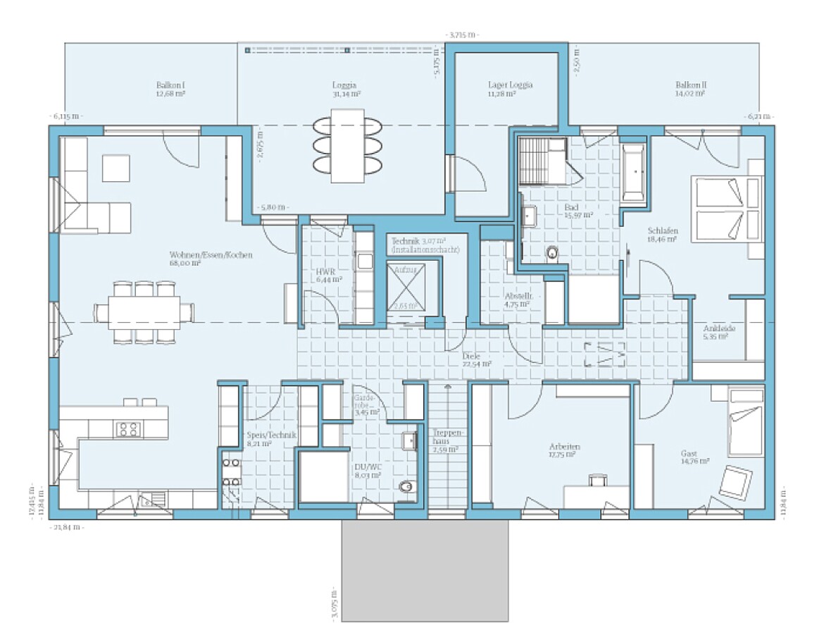 Prefabricated multi-family house 3 residential units: Floor plan OG