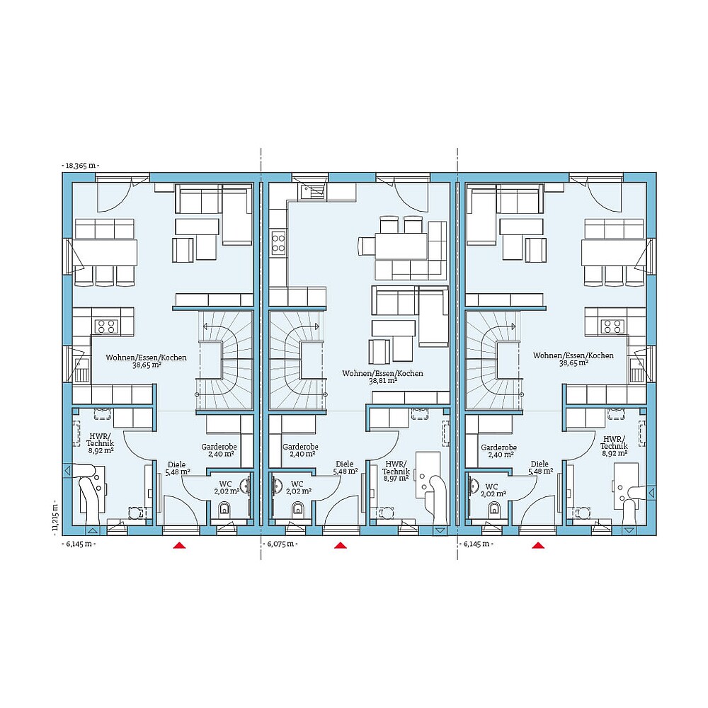 Grundriss (Erdgeschoss) QNG⁺-Line: Reihenhaus 161: Grundriss EG - Hanse Haus