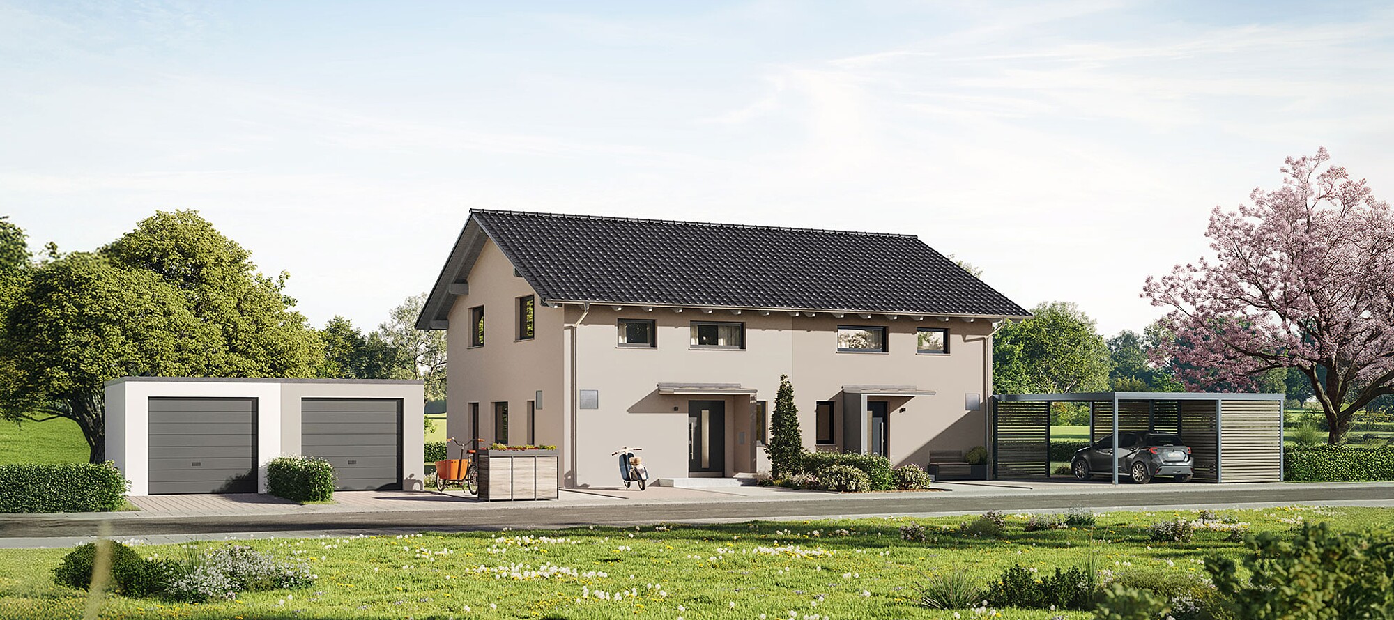 QNG⁺-Line: Fertighaus Doppelhaus 25-125