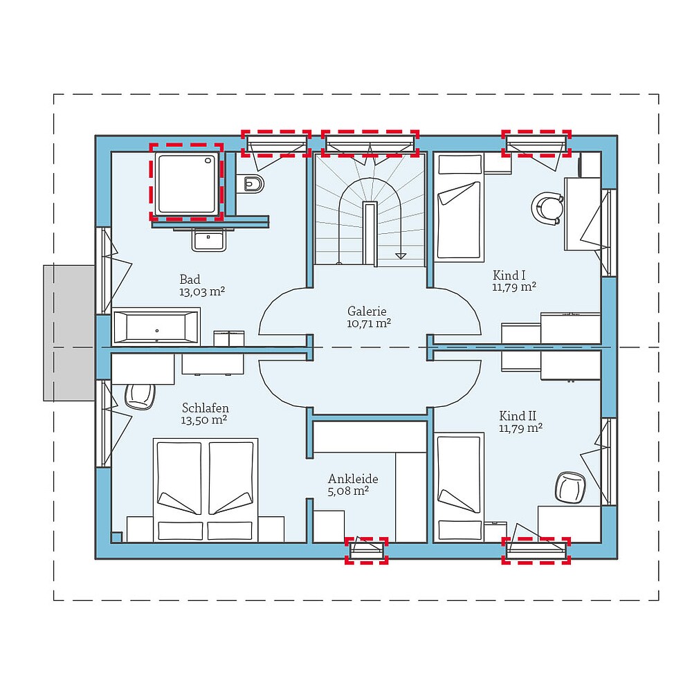 Planungsoption (Obergeschoss) QNG⁺-Line: Villa 133: Grundrissoption 1 OG - Hanse Haus