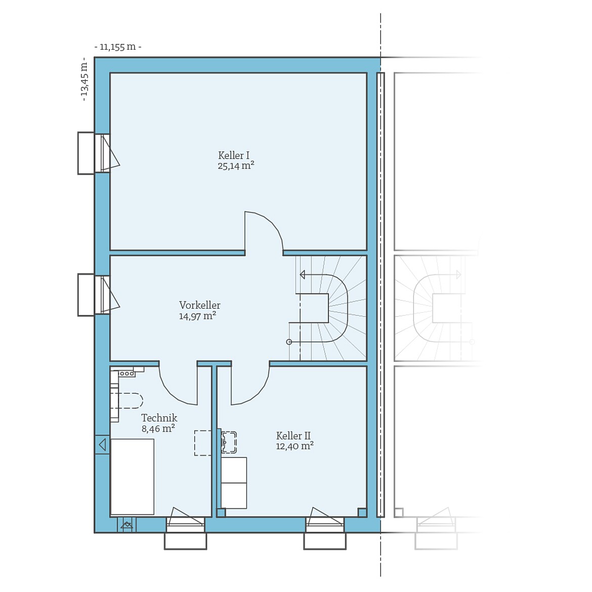 Prefabricated semi-detached house 25-125: Basement floor plan option