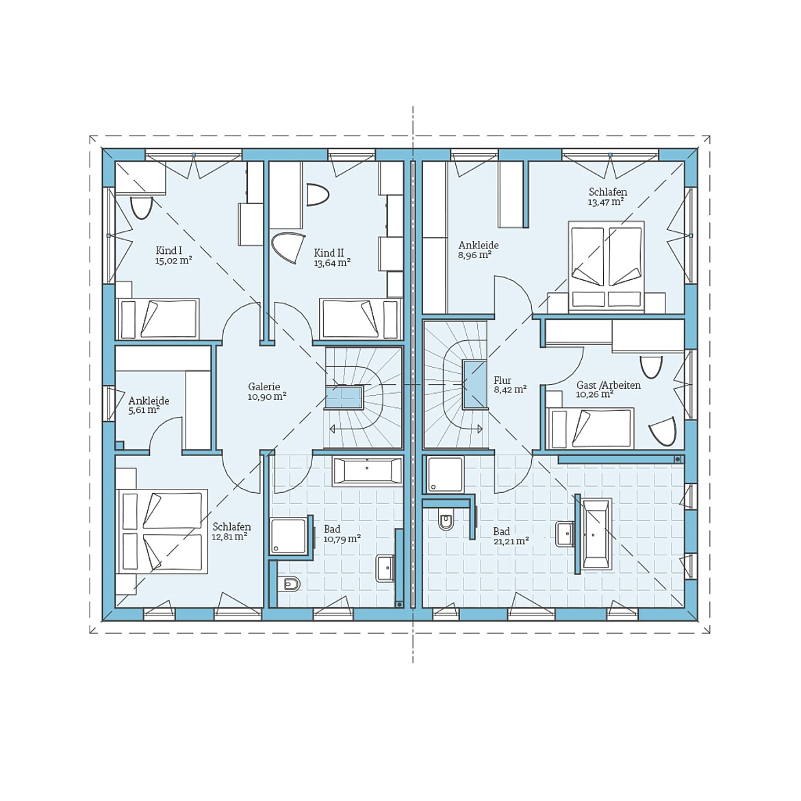 Prefabricated semi-detached house 137/126: Floor plan upper floor