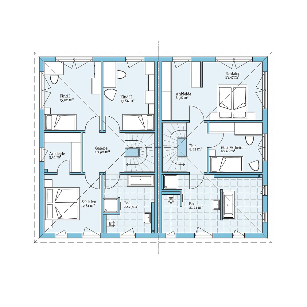 Upper floor Fertighaus Doppelhaus 137/126: Grundriss OG