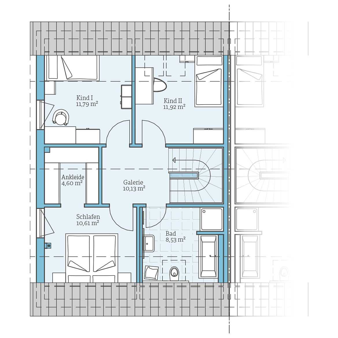 Prefabricated semi-detached house 45-123: Top floor plan