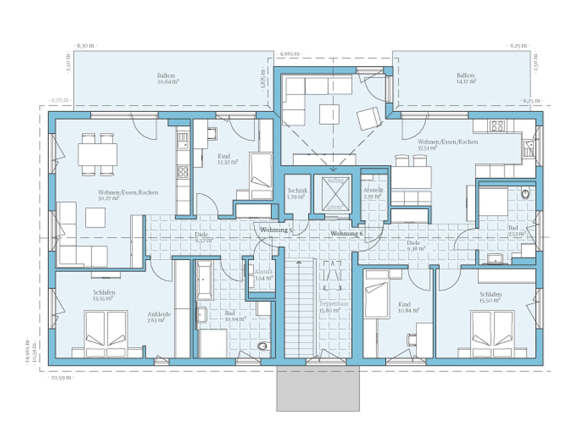 Prefabricated multi-family house 6 residential units: Floor plan 2nd floor
