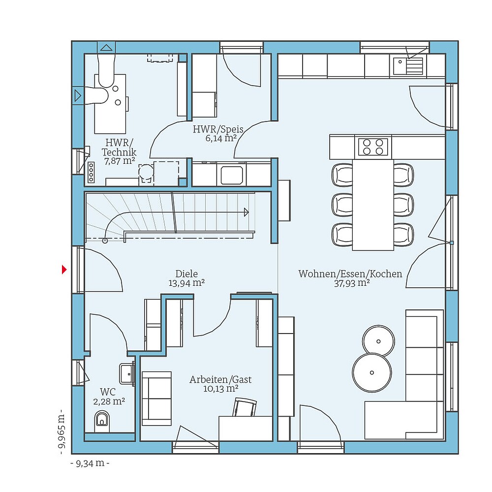 Grundriss (Erdgeschoss) QNG⁺-Line: Cubus 155: Grundriss EG - Hanse Haus