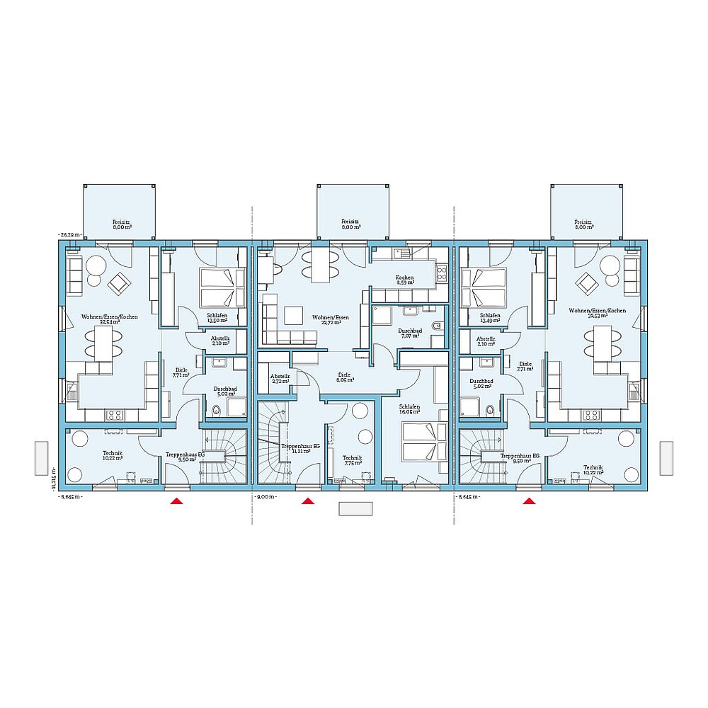 Grundriss (Erdgeschoss) QNG⁺-Line: Reihenhaus 159-168: Grundriss EG - Hanse Haus