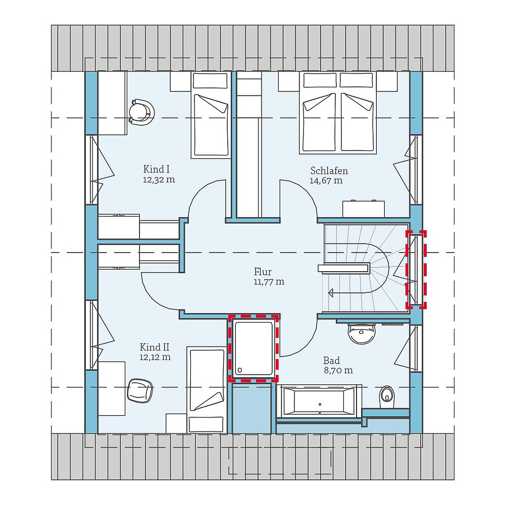 Planungsoption (Dachgeschoss) QNG⁺-Line: Variant 42-123: Grundrissoption 1 DG - Hanse Haus