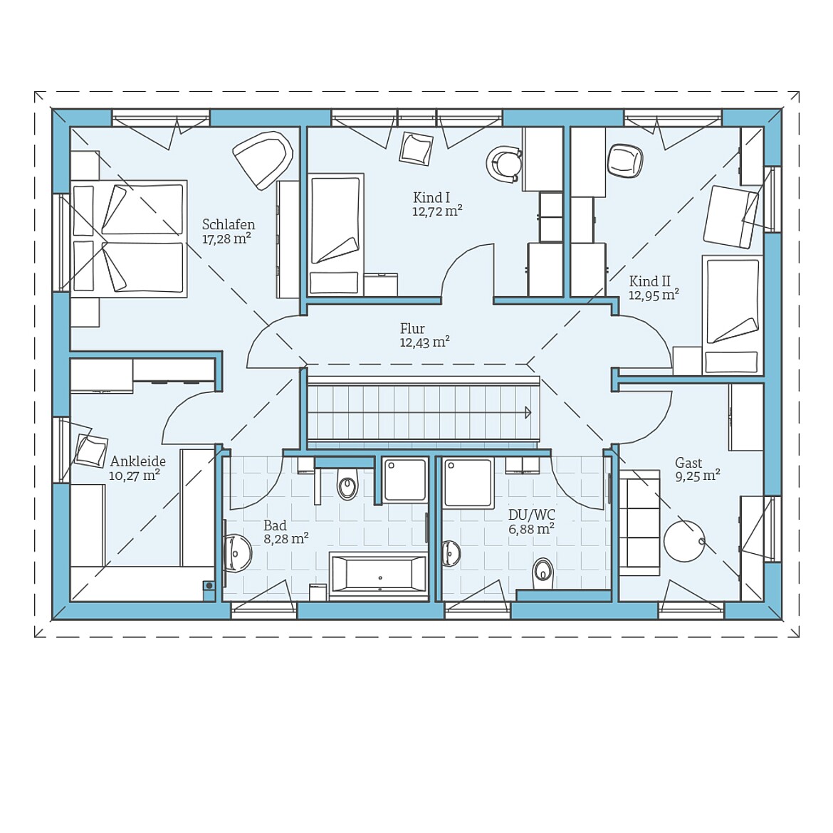 Prefabricated house Villa 183: Floor plan upper floor