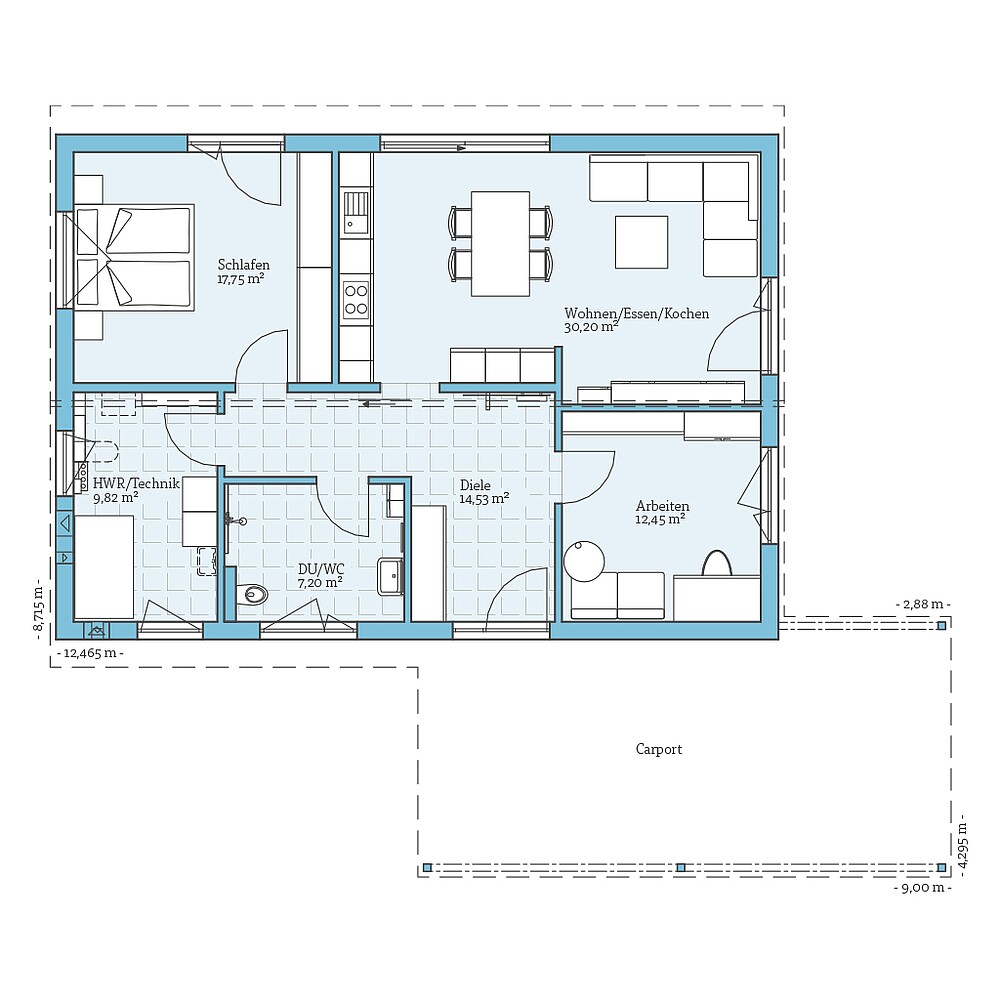 Fertighaus Bungalow 92: Grundriss EG - Hanse Haus Fertighaus Bungalow 92: Grundriss EG