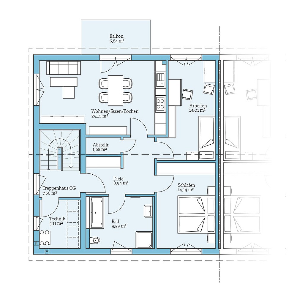 QNG⁺-Line Doppelhaus 174: Grundriss OG - Hanse Haus