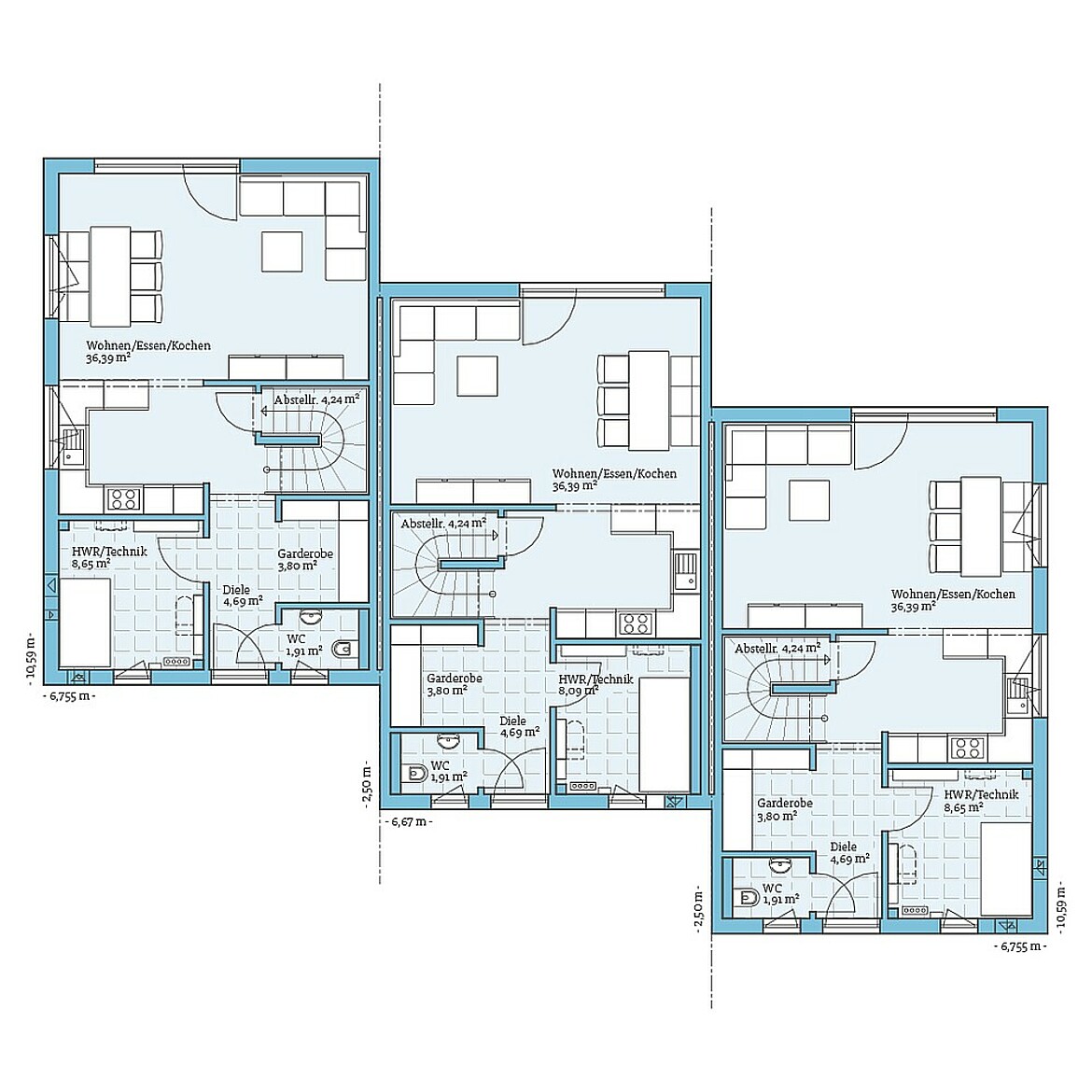 Prefabricated terraced house 118 Variant 4: Ground floor plan