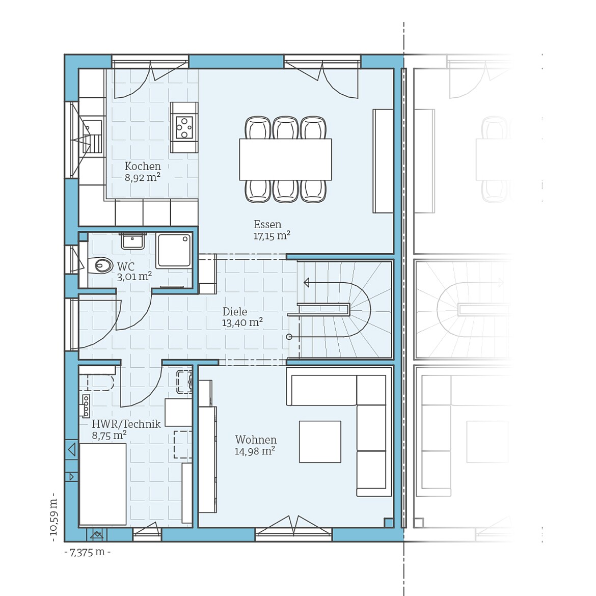 Prefabricated semi-detached house 45-123: Ground floor plan