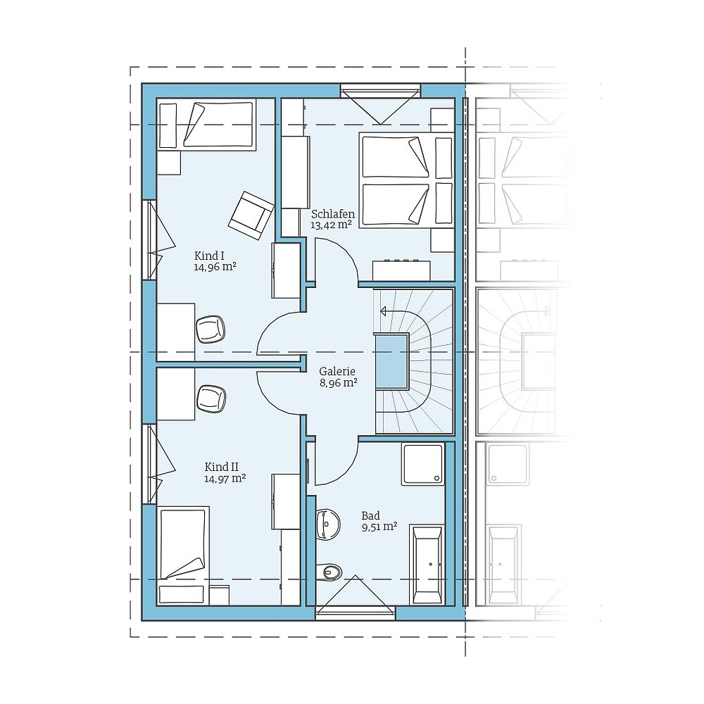 Grundriss (Dachgeschoss) QNG⁺-Line: Doppelhaus 25-125: Grundriss DG - Hanse Haus