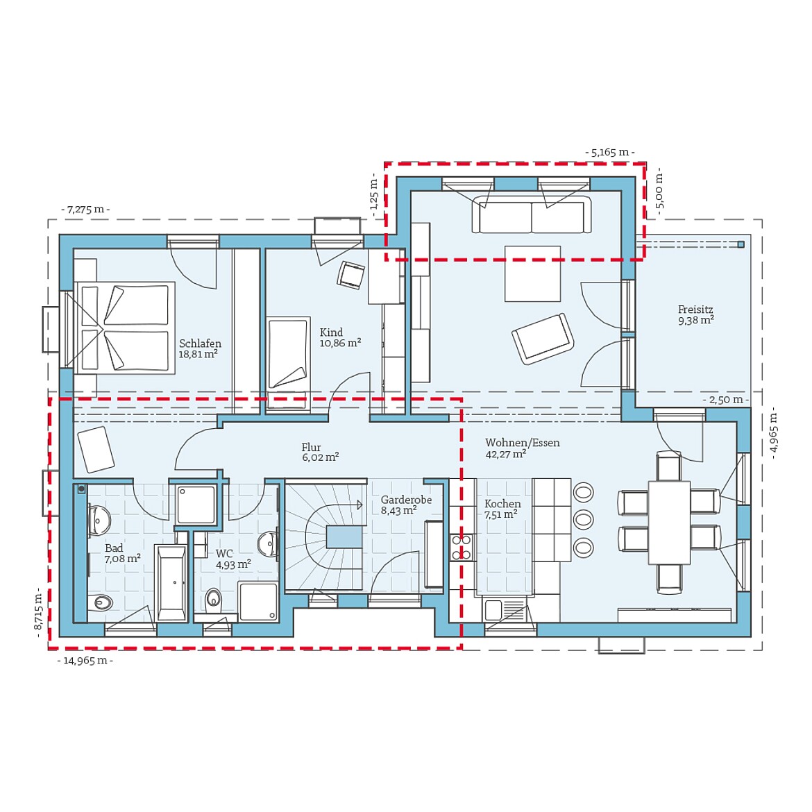 Prefabricated house Bungalow 109: Floor plan option ground floor