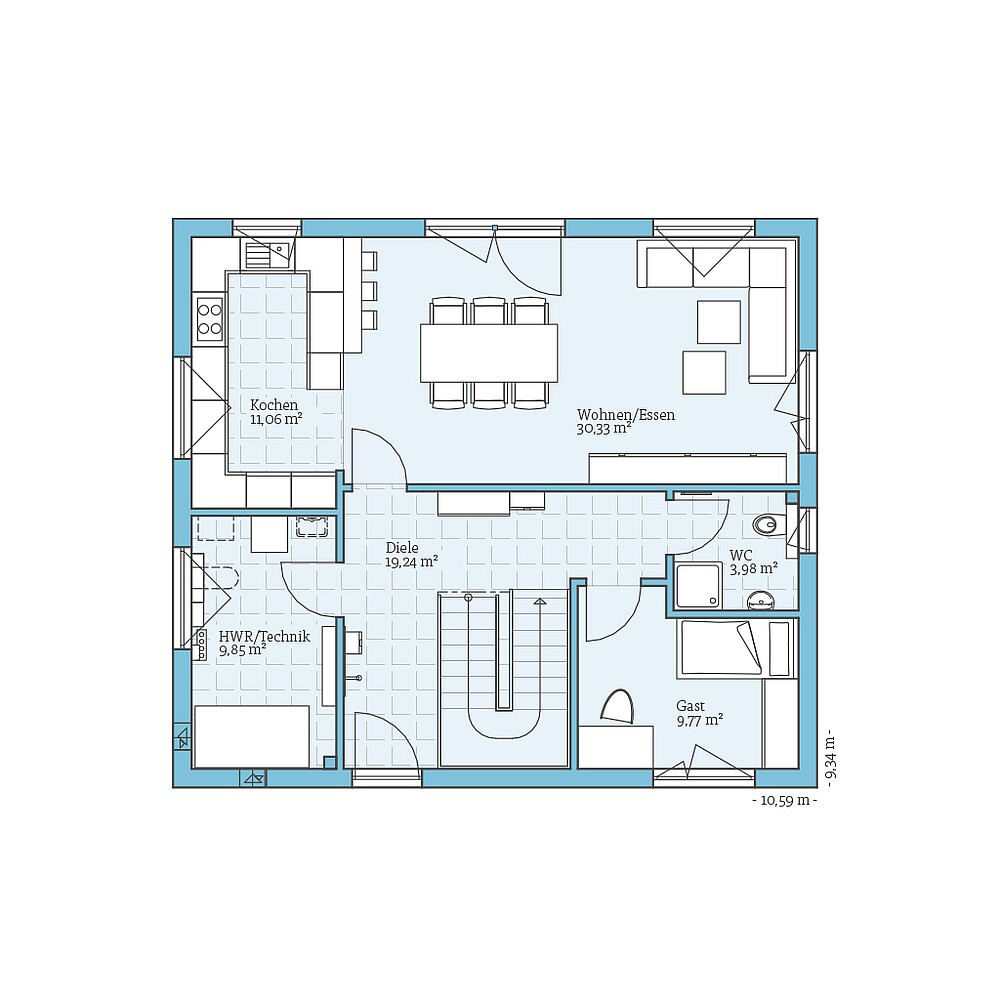 Erdgeschoss Fertighaus Variant 25-166: Grundriss EG