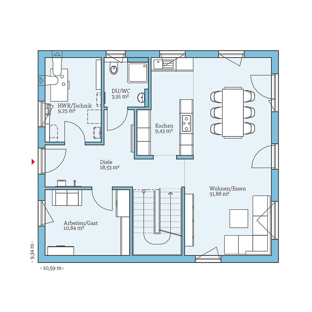 Grundriss (Erdgeschoss) QNG⁺-Line: Variant 35-165: Grundriss EG - Hanse Hause