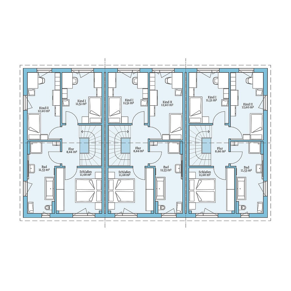 Grundriss (Obergeschoss) QNG⁺-Line Reihenhaus 113: Grundriss OG - Hanse Hause