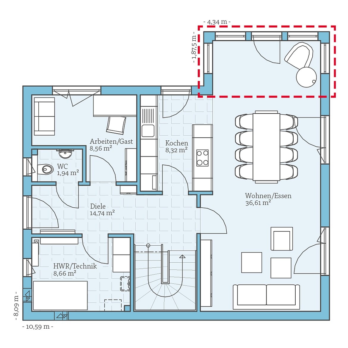 Prefabricated house Villa 142: Ground floor plan option
