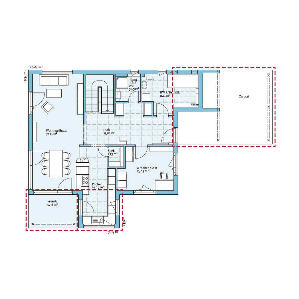 Planning option for the ground floor Fertighaus Villa 177: Grundrissoption EG