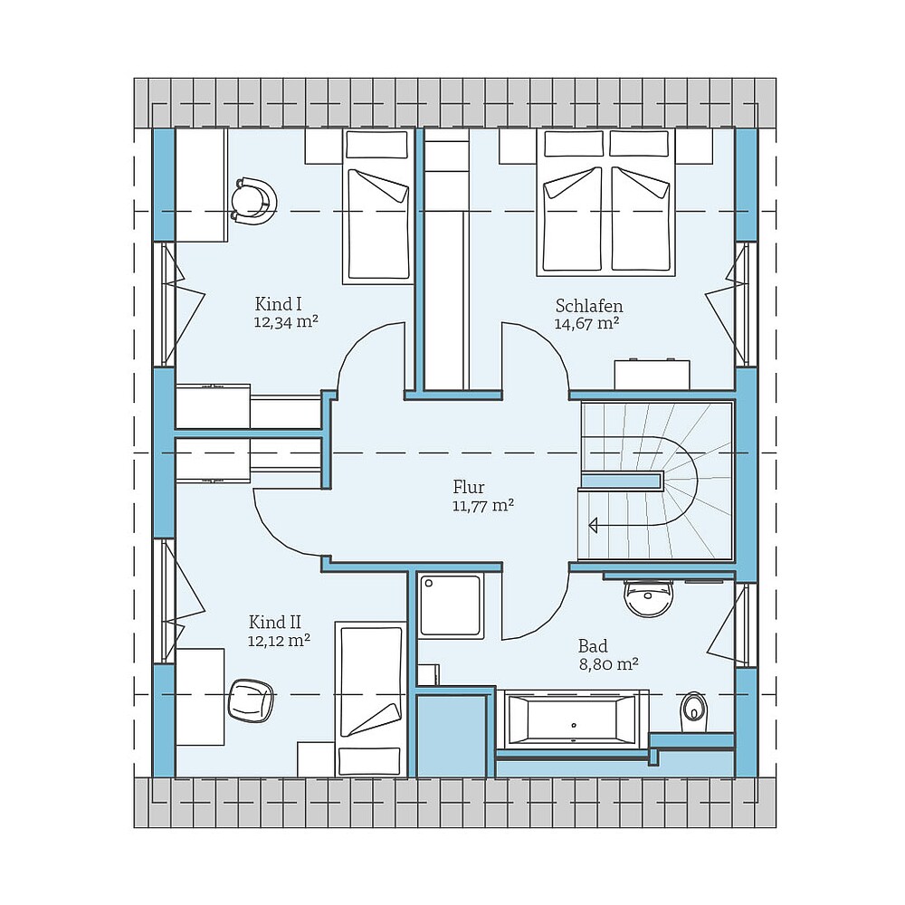 Grundriss (Dachgeschoss) QNG⁺-Line: Variant 42-123: Grundriss DG - Hanse Haus