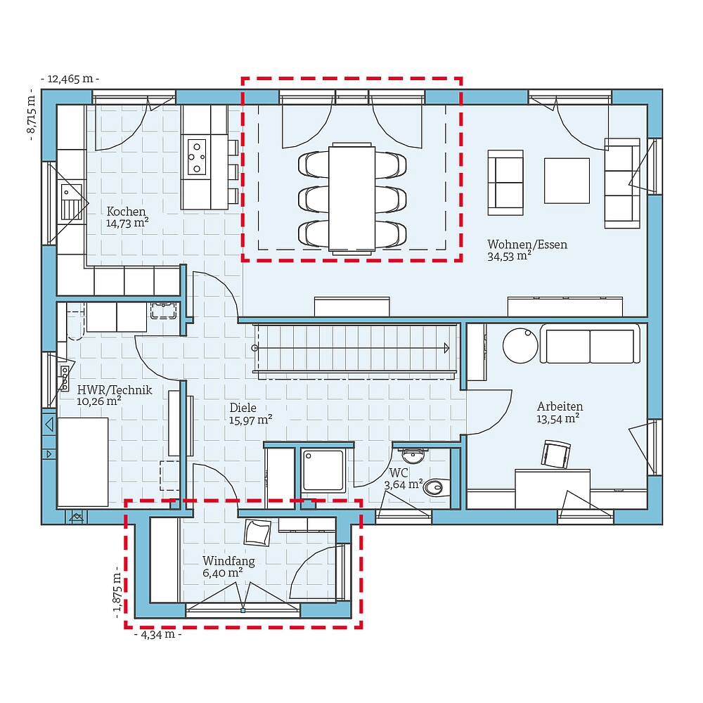 Fertighaus Villa 183: Grundrissoption EG - Hanse Haus Fertighaus Villa 183: Grundrissoption EG