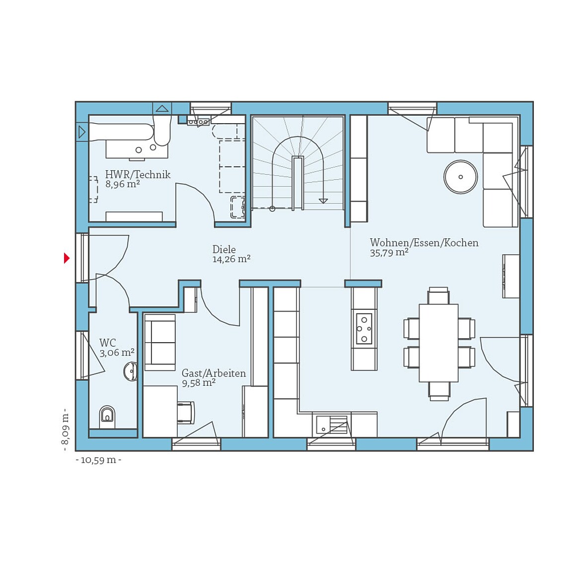 Grundriss: Erdgeschoss QNG⁺-Line: Villa 142: Grundriss EG - Hanse Haus