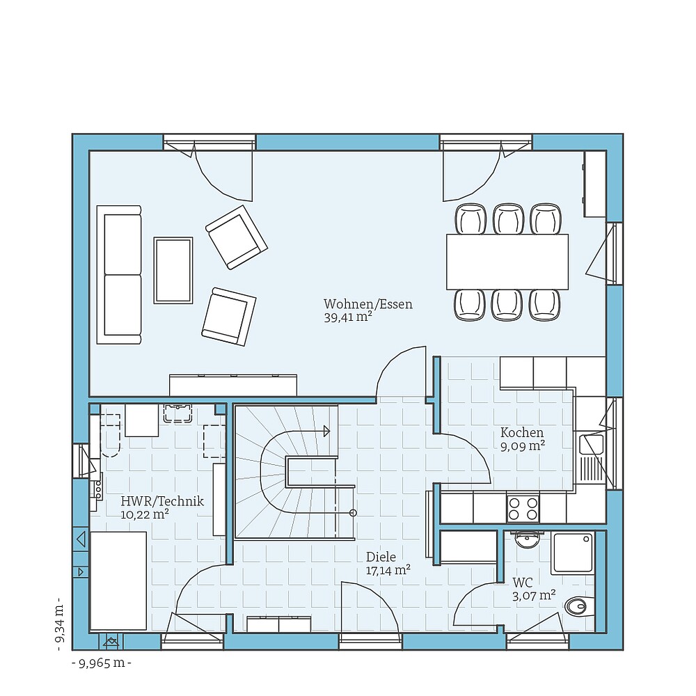Ground floor Fertighaus Villa 156: Grundriss EG