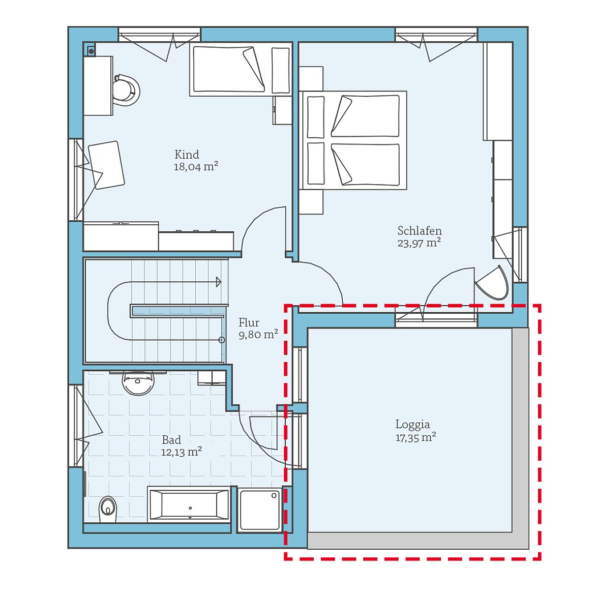Prefabricated house Cubus 162: Floor plan option upper floor