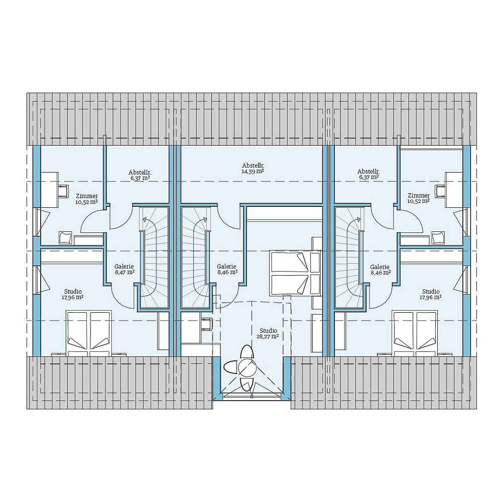 Grundriss (Dachgeschoss) QNG⁺-Line: Reihenhaus 153/172: Grundriss DG - Hanse Haus