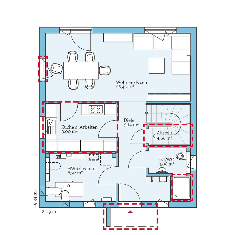 Planungsoption (Erdgeschoss) QNG⁺-Line: Variant 42-123: Grundrissoption 1 EG - Hanse Haus