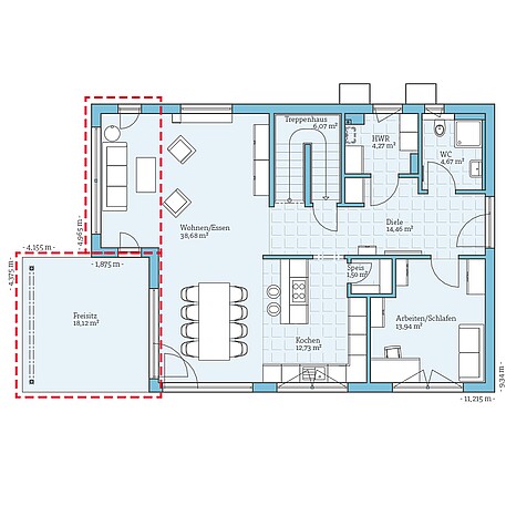 Grundriss (EG) Fertighaus Villa 178: Grundrissoption EG