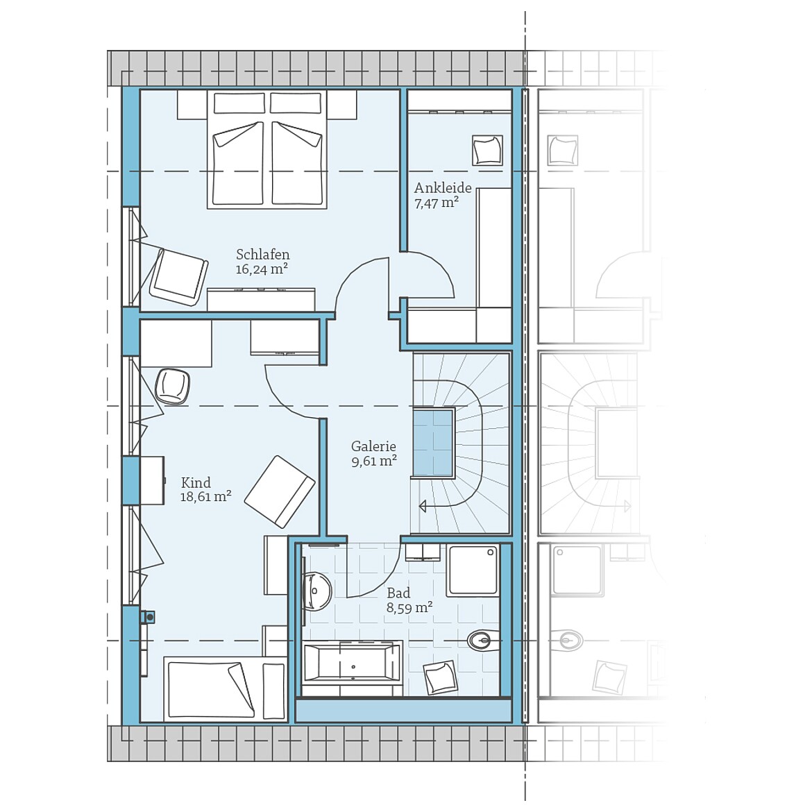 Prefabricated semi-detached house 35-124: Top floor plan
