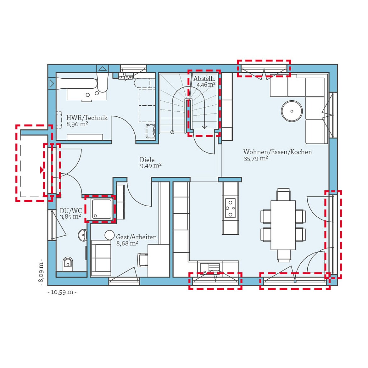 Planungsoption: Erdgeschoss QNG⁺-Line: Villa 142: Grundrissoption 1 EG - Hanse Haus