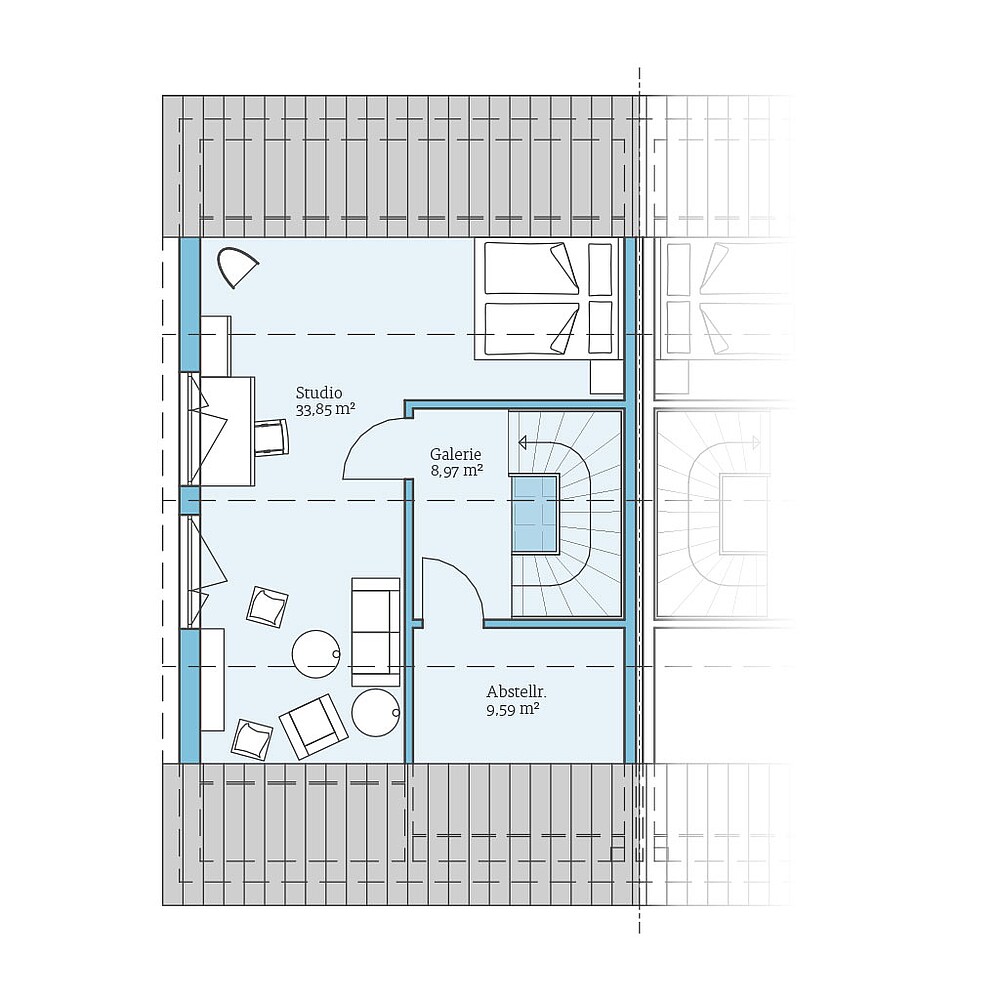 Grundriss (Dachgeschoss) QNG⁺-Line Doppelhaus 179: Grundriss DG - Hanse Haus