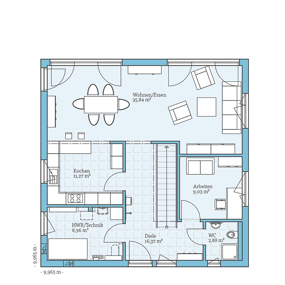 Erdgeschoss Fertighaus Cubus 167: Grundriss EG