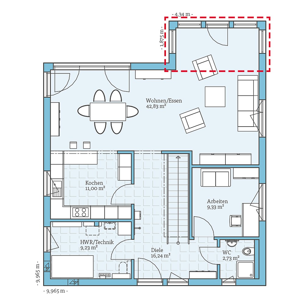 Planungsoption Erdgeschoss Fertighaus Cubus 167: Grundrissoption EG