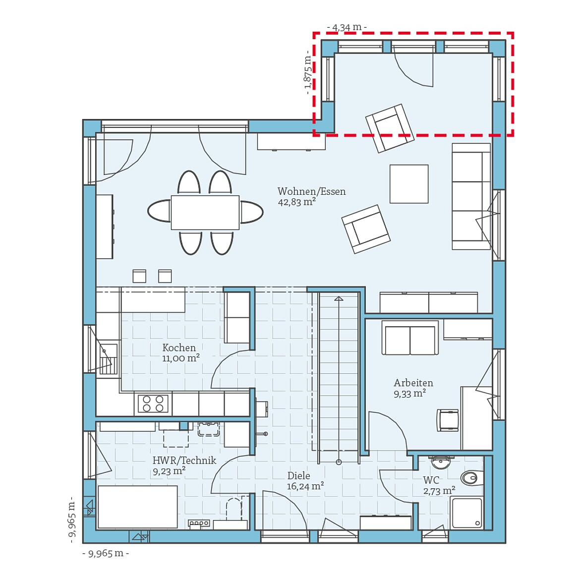 Prefabricated house Cubus 167: Ground floor plan option
