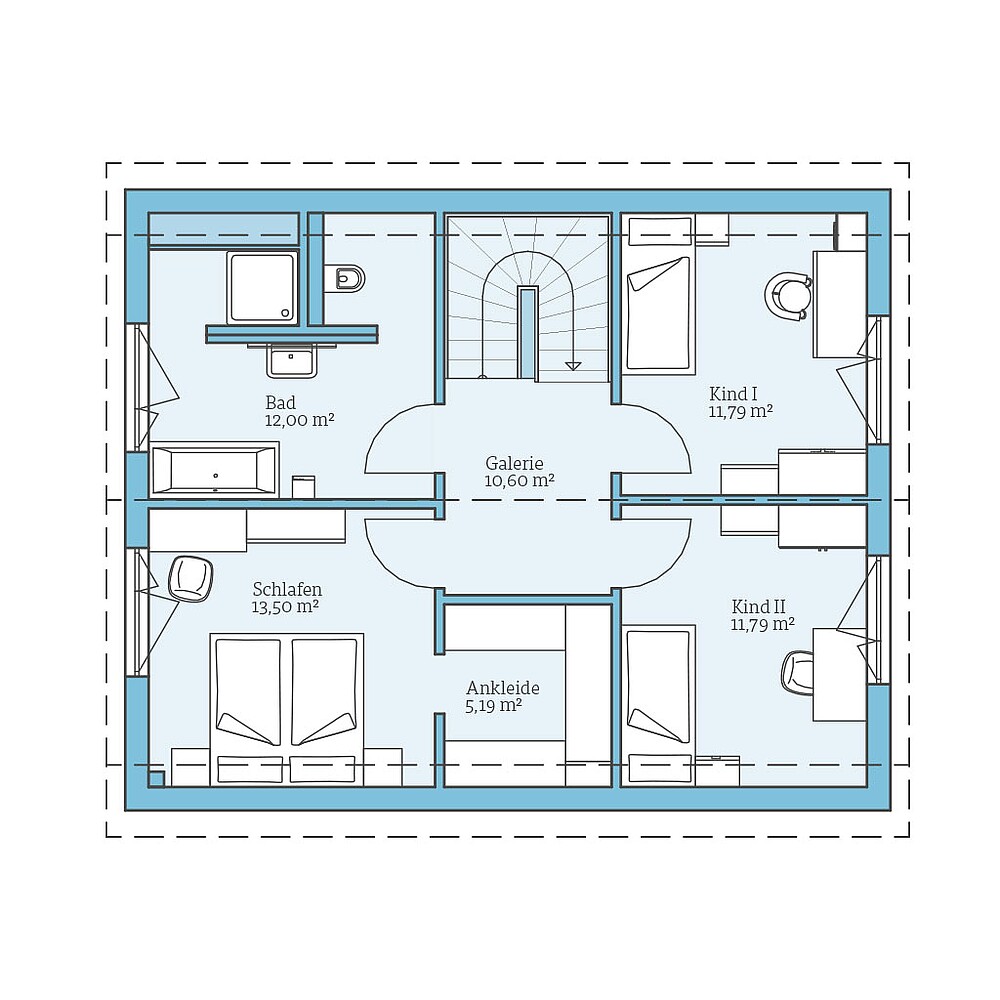 Grundriss (Dachgeschoss) QNG⁺-Line: Variant 28-132: Grundriss DG - Hanse Hause